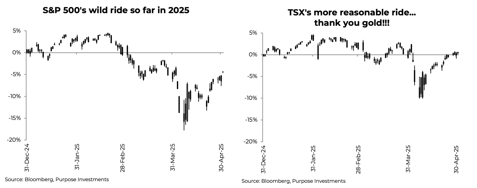 S&P's wild ride so far in 2025 vs. the TSX's more reasonable ride